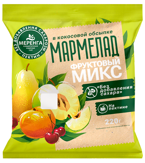 №1 Меренга Мармелад без сахара в кокосовой обсыпке Фруктовый микс, 220г   в Глазове